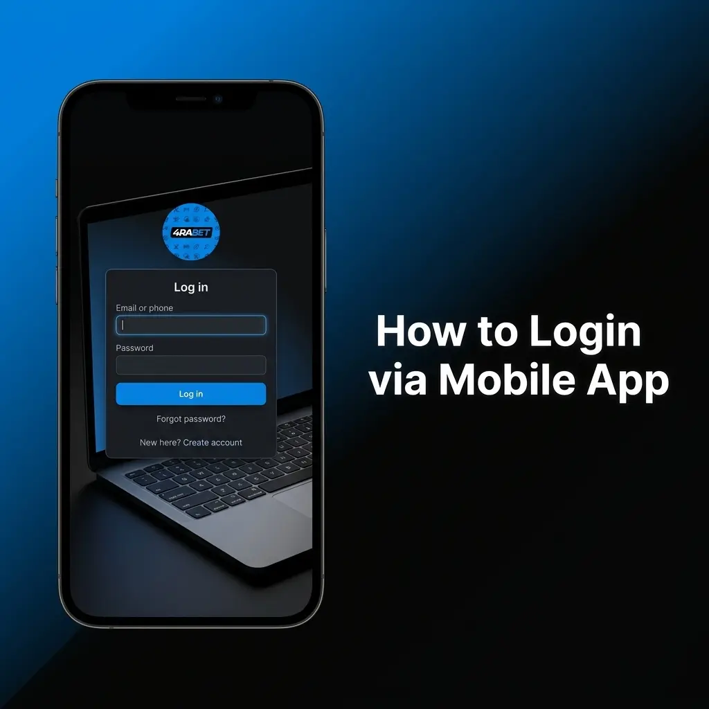 4rabet iOS app login screen showing username password fields and biometric authentication option for existing players